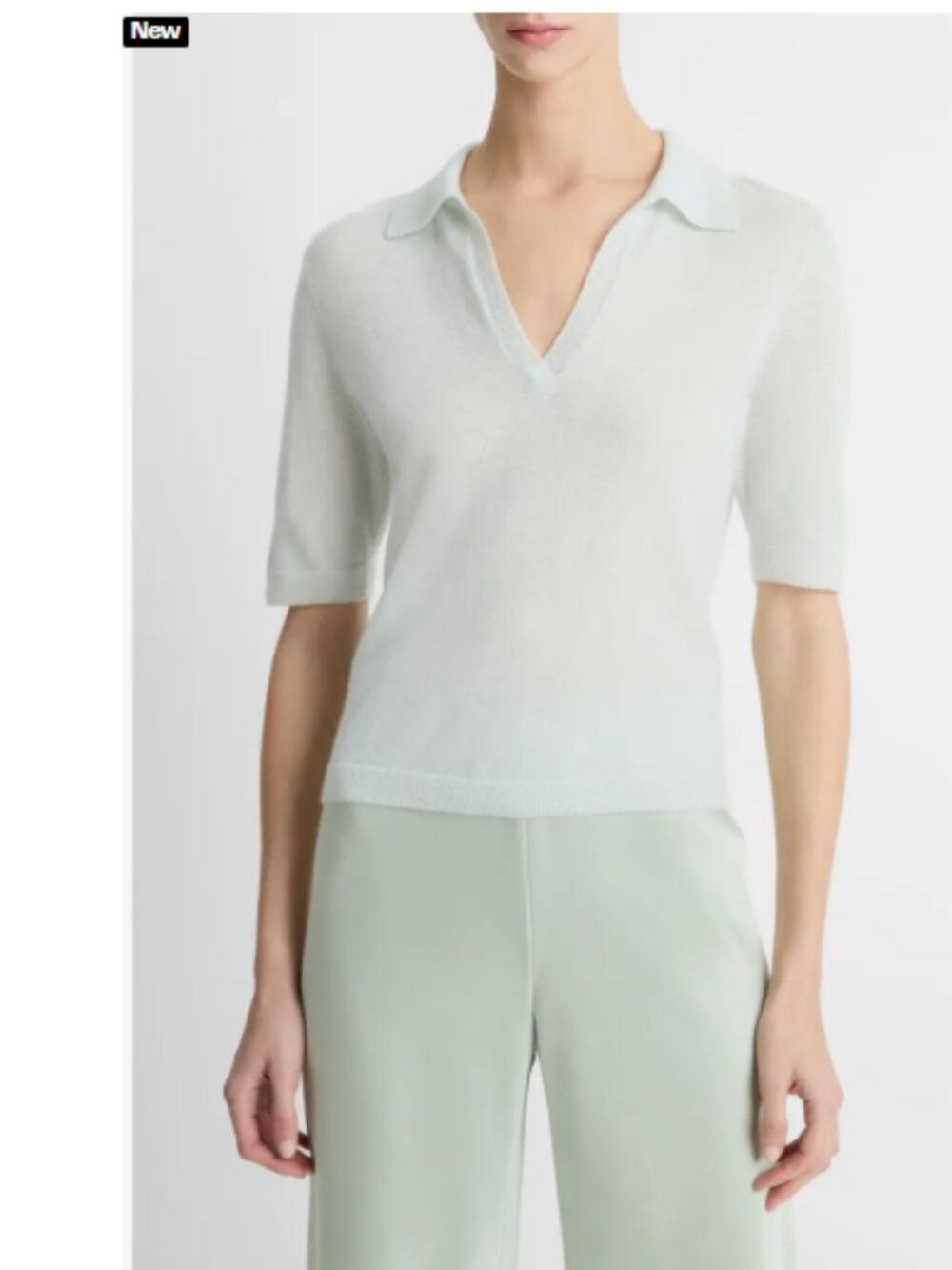 New Vince Cashmere-Silk Short-Sleeve Polo Sweater - Picture 2 of 6